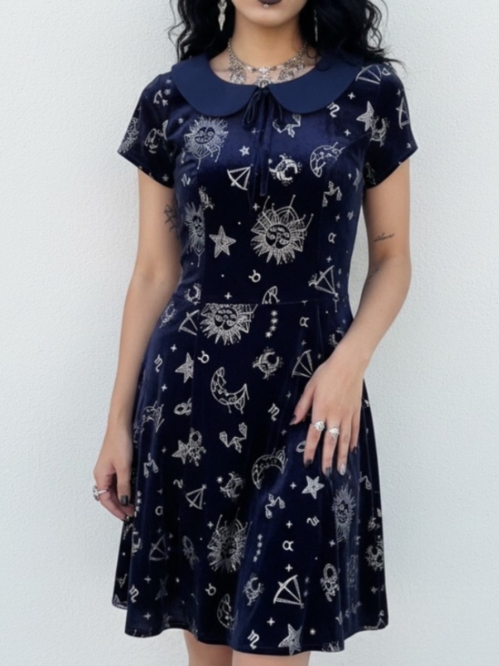 ModCloth x Collectif Zodiac Celestial Velvet Mini Dress in Size Small